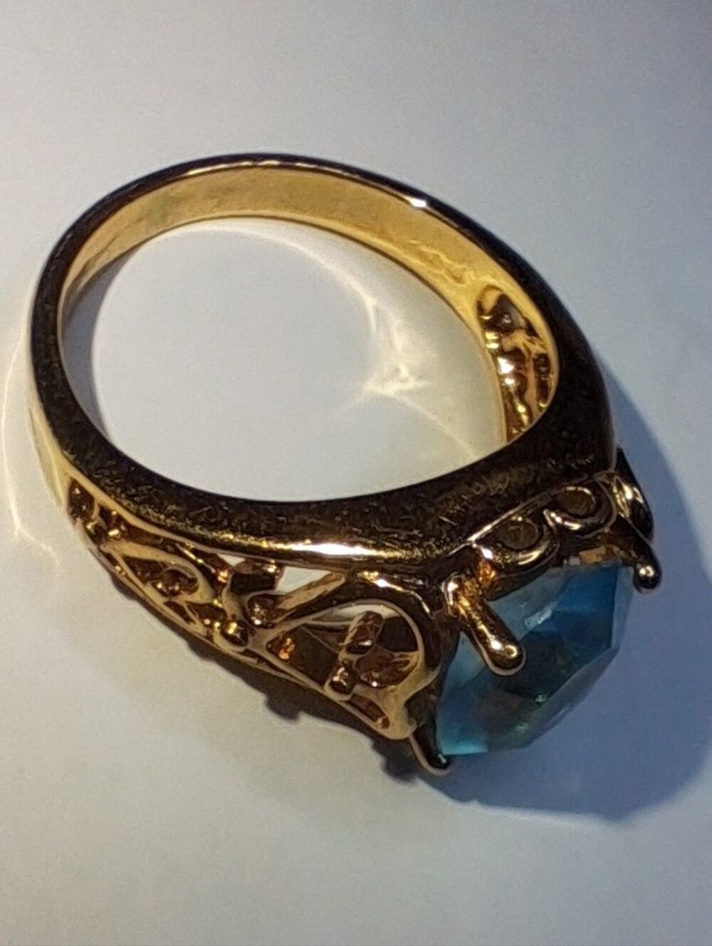 Vintage Signed C^A Chateau D’Argent Gold Over Sterling Blue Cocktail Ring